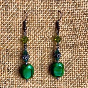 NWT Genuine Malachite Stone Dangle Earrings
